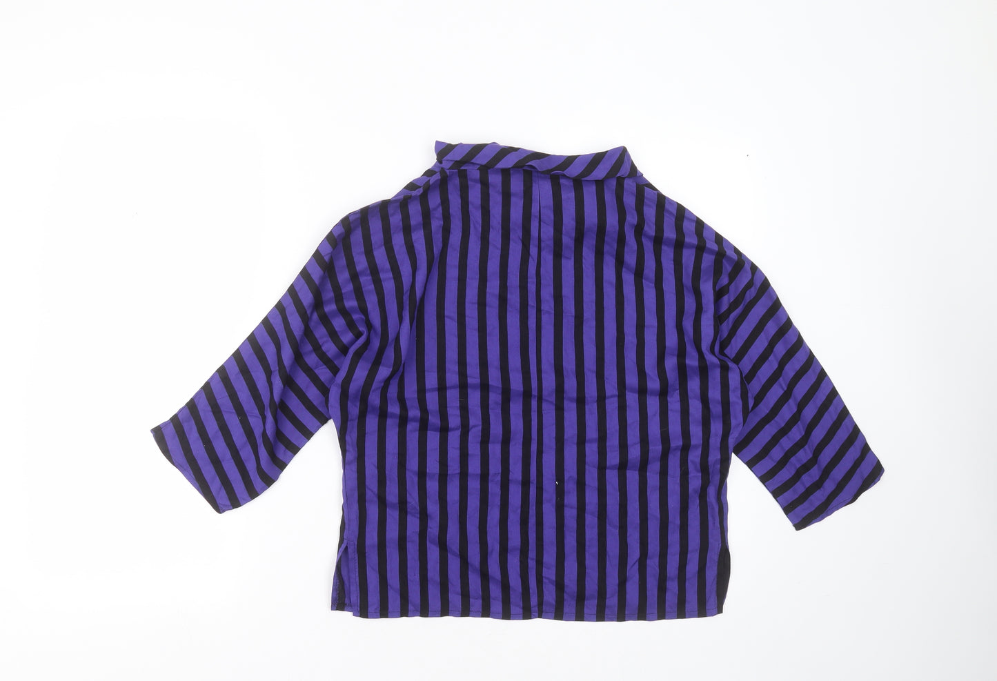 Ferrand Womens Blue Striped Viscose Basic Blouse Size 12 Round Neck