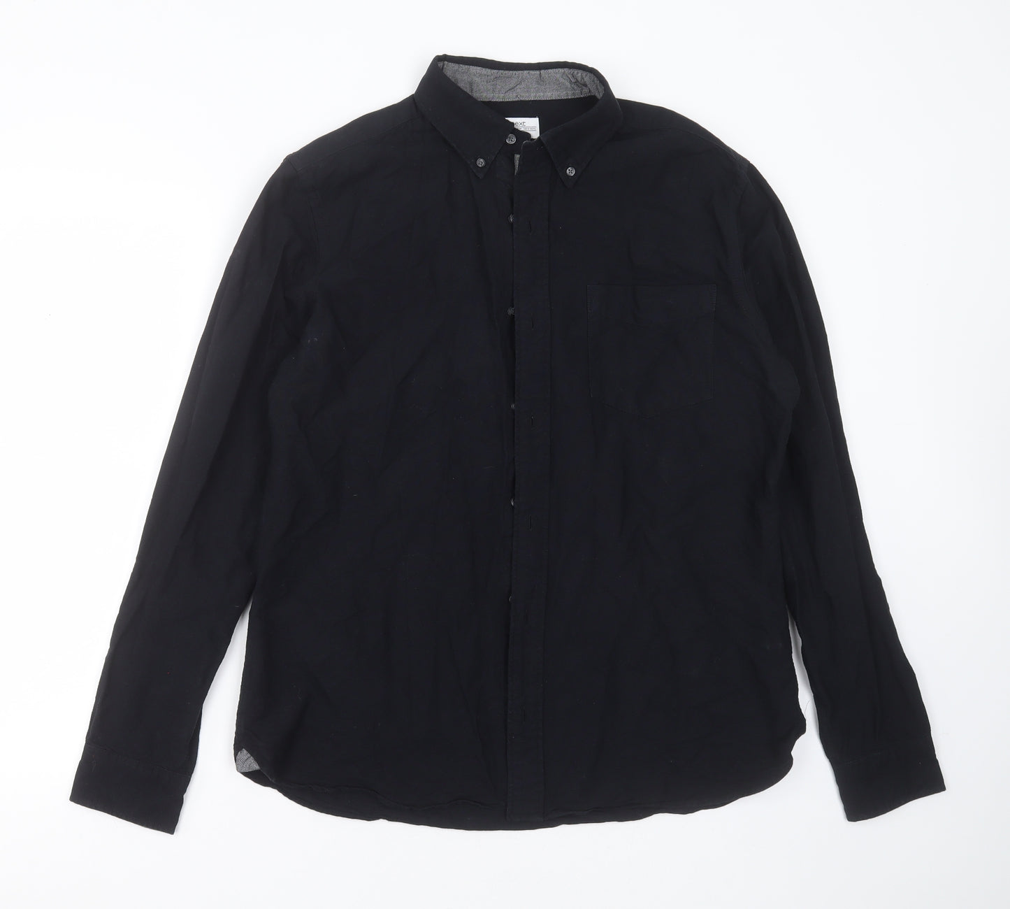 NEXT Mens Black  Cotton  Button-Up Size L Collared Button