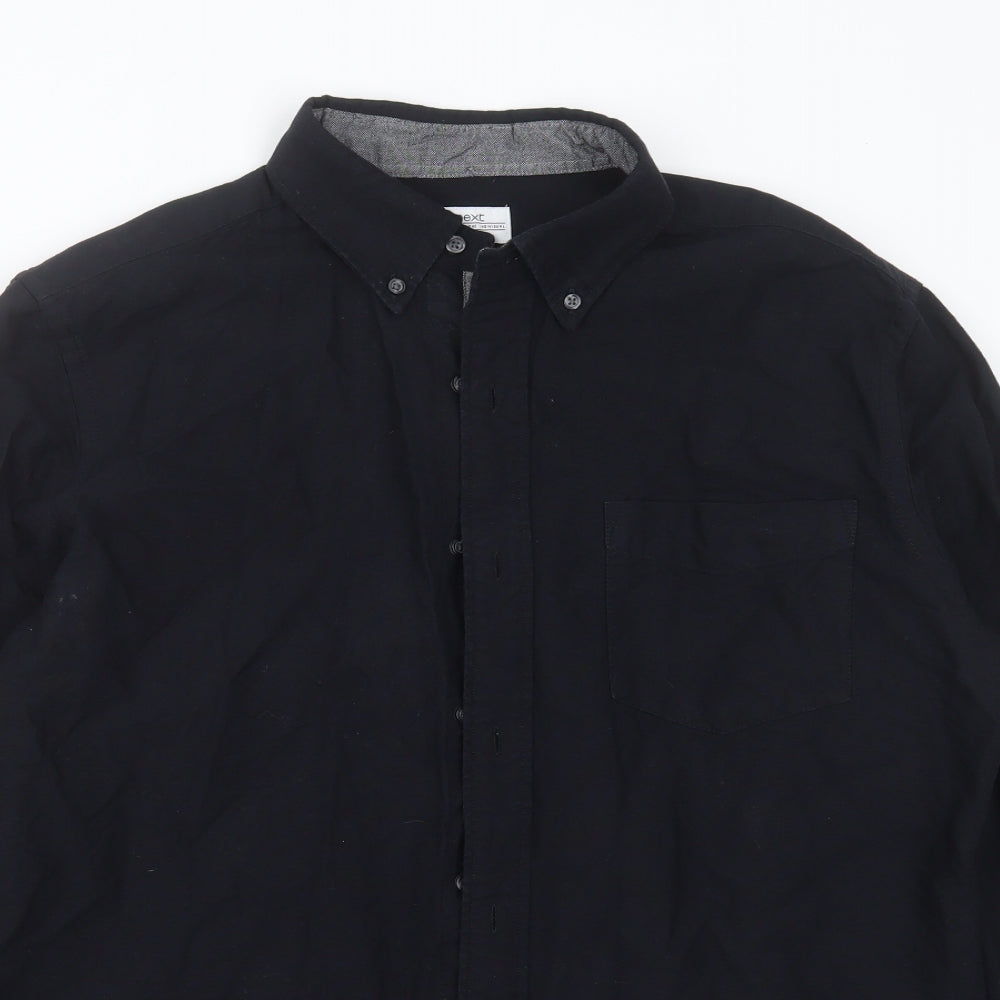NEXT Mens Black  Cotton  Button-Up Size L Collared Button