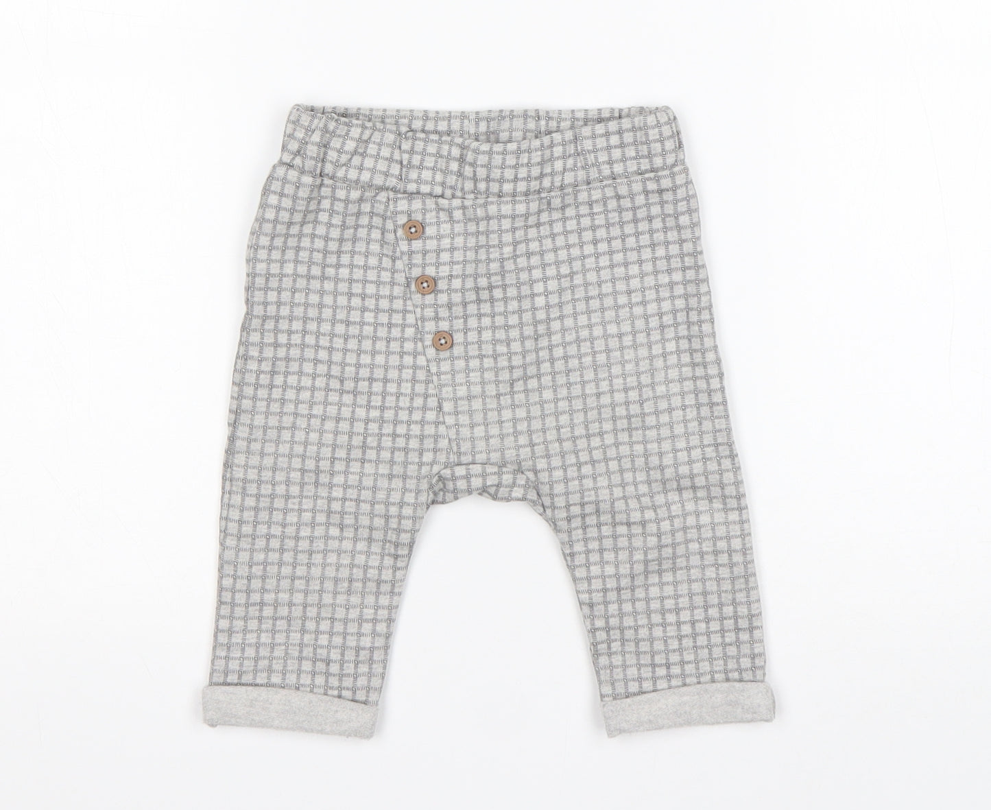 Nutmeg Boys Grey Check Cotton Sweatpants Trousers Size 3-6 Months