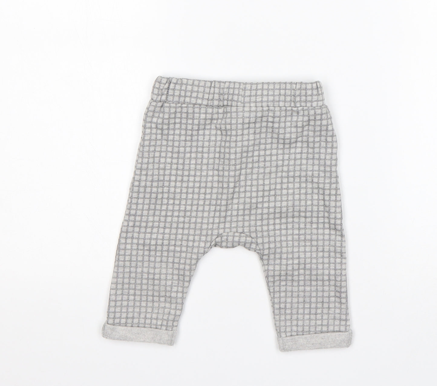 Nutmeg Boys Grey Check Cotton Sweatpants Trousers Size 3-6 Months