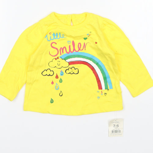 George Girls Yellow  Cotton Basic T-Shirt Size 3-6 Months Round Neck