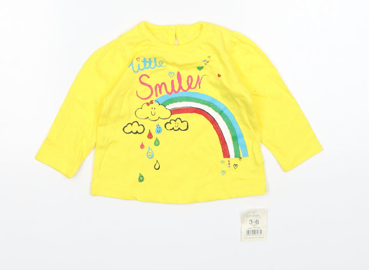 George Girls Yellow Cotton Basic T-Shirt Size 3-6 Months Round Neck
