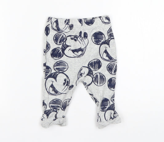Front view of George boys’ multicoloured animal print cotton sweatpants, size 3-6, months - mickey mouse