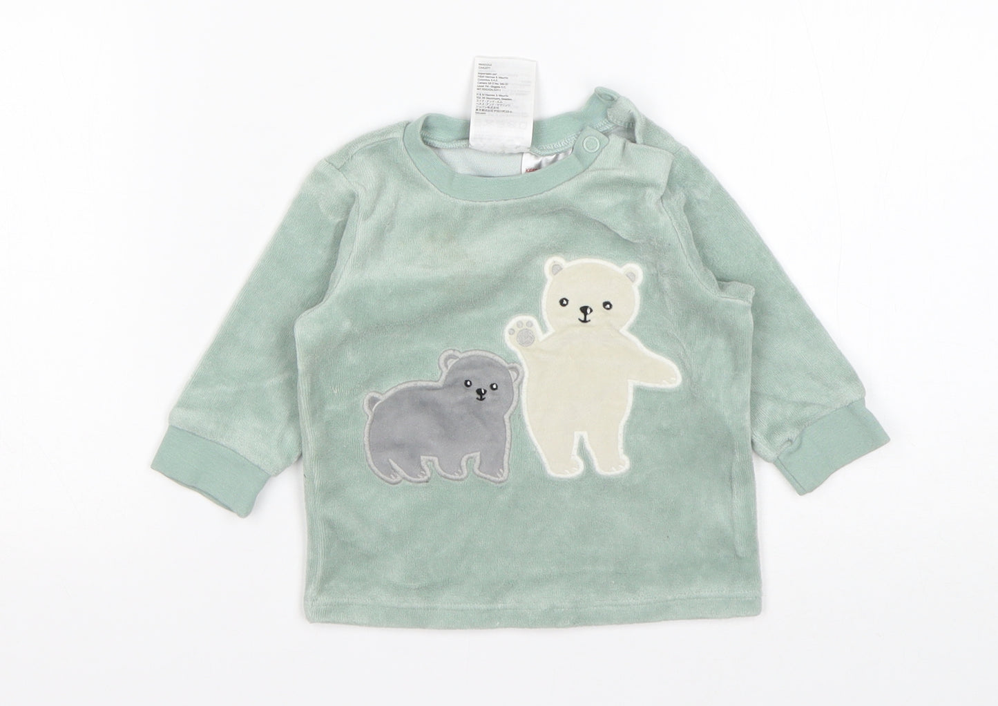H&M Boys Green Animal Print Cotton Pullover Jumper Size 3-6 Months