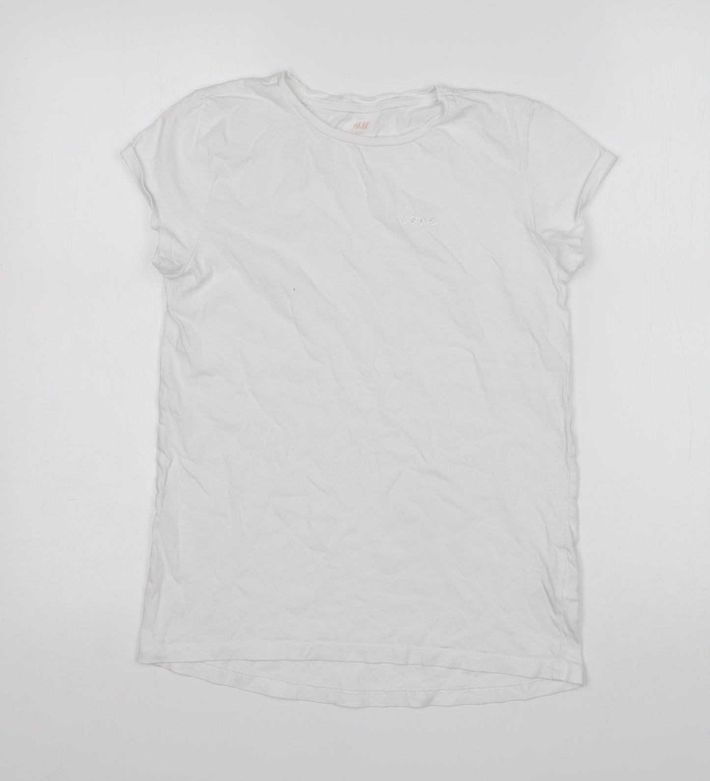 H&M Girls White  Cotton Basic T-Shirt Size 13-14 Years Round Neck