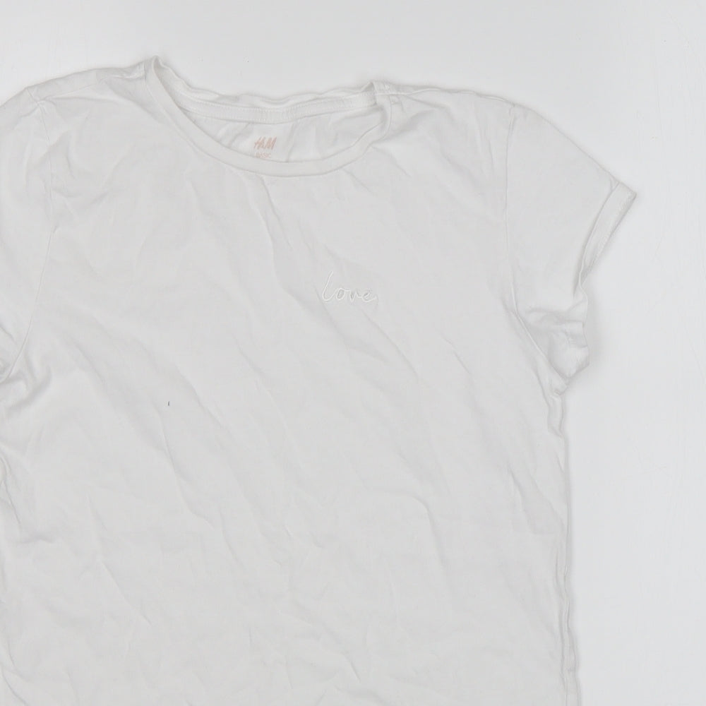 H&M Girls White  Cotton Basic T-Shirt Size 13-14 Years Round Neck
