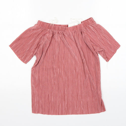 F&F Womens Pink  Polyester Basic Blouse Size S Boat Neck