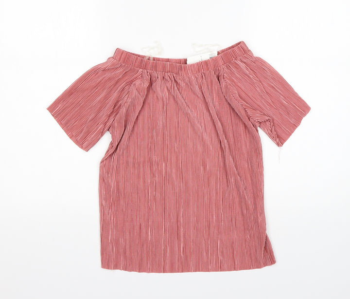 F&F Womens Pink Polyester Basic Blouse Size S Boat Neck