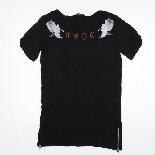 The Gangster Womens Black Animal Print Cotton Basic T-Shirt Size S Round Neck