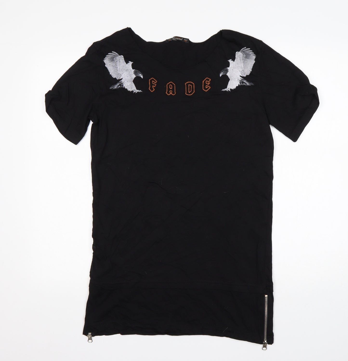 The Gangster Womens Black Animal Print Cotton Basic T-Shirt Size S Round Neck
