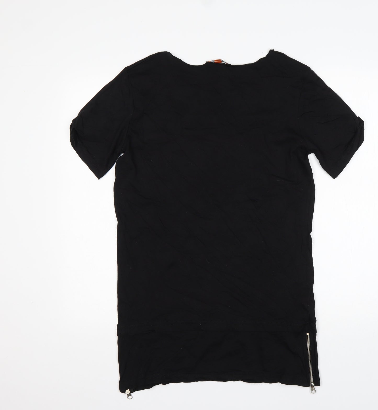 The Gangster Womens Black Animal Print Cotton Basic T-Shirt Size S Round Neck