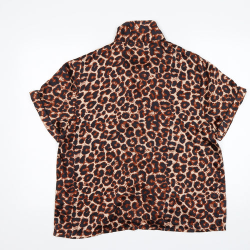 PRETTYLITTLETHING Womens Multicoloured Animal Print Polyester Basic Button-Up Size 14 Collared
