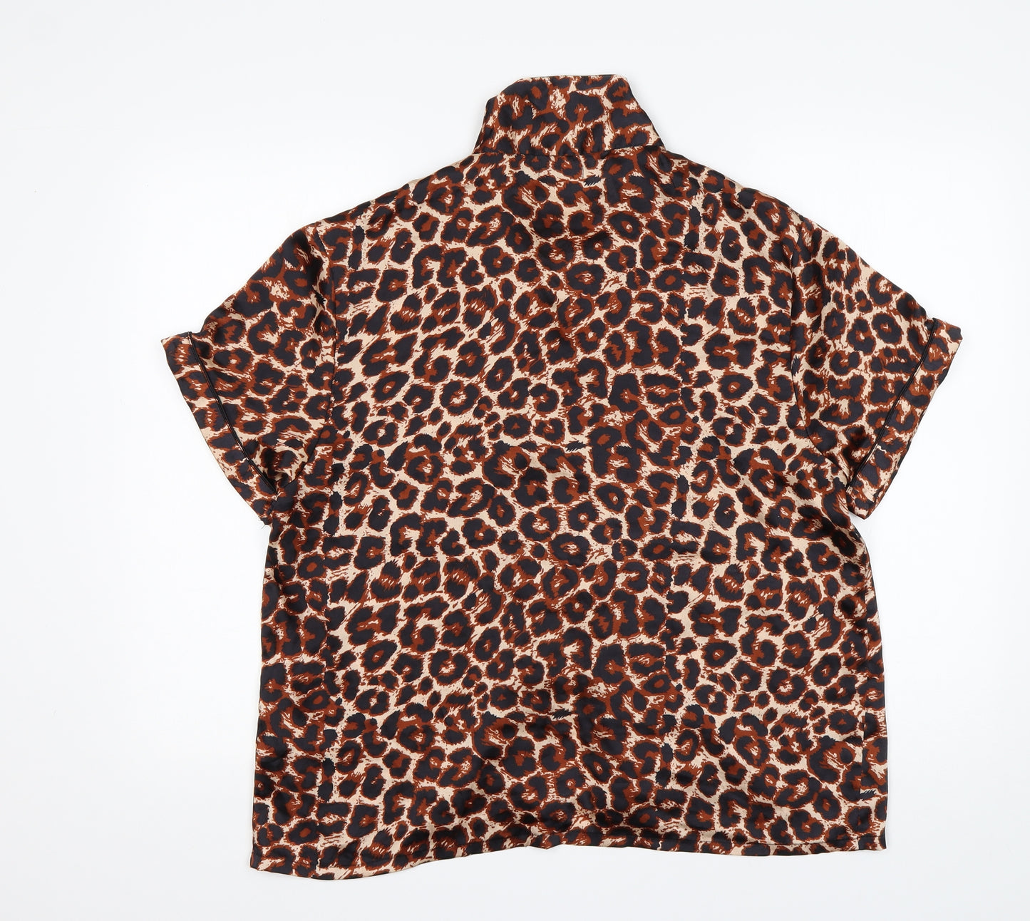 PRETTYLITTLETHING Womens Multicoloured Animal Print Polyester Basic Button-Up Size 14 Collared