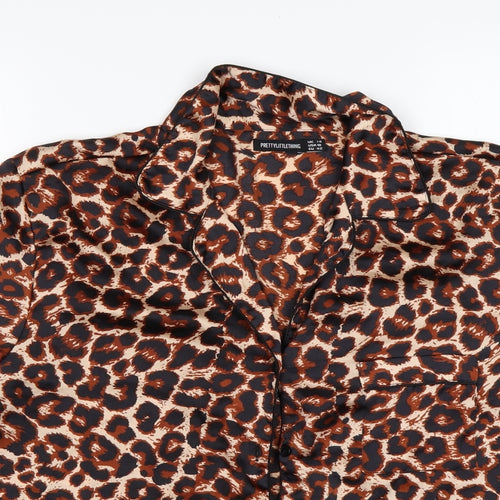 PRETTYLITTLETHING Womens Multicoloured Animal Print Polyester Basic Button-Up Size 14 Collared
