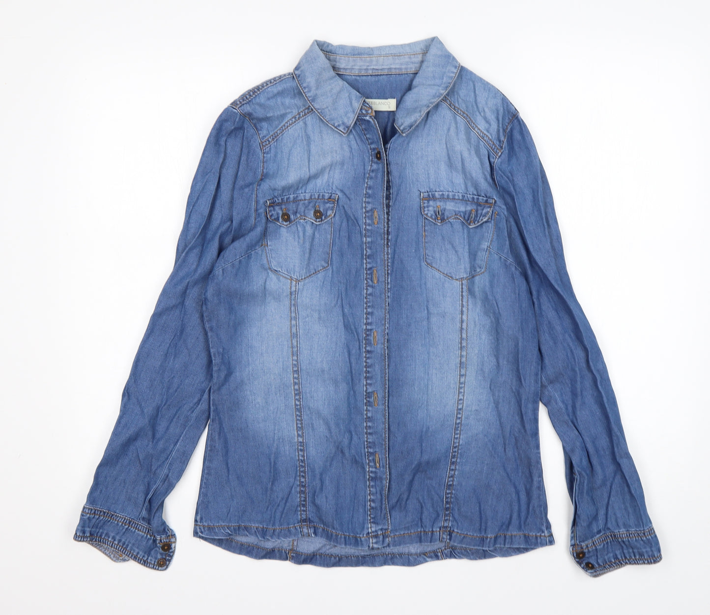 suitbelanco Womens Blue   Basic Button-Up Size S Collared