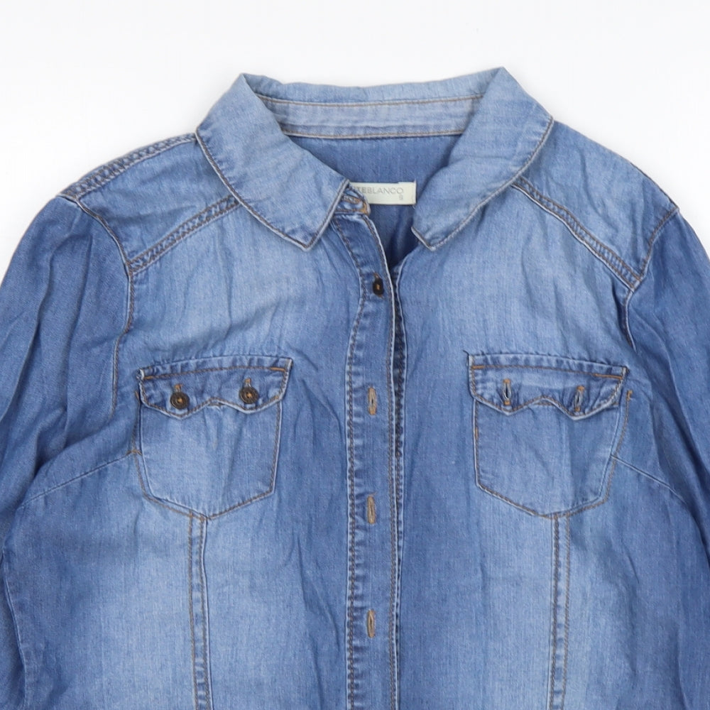 suitbelanco Womens Blue   Basic Button-Up Size S Collared