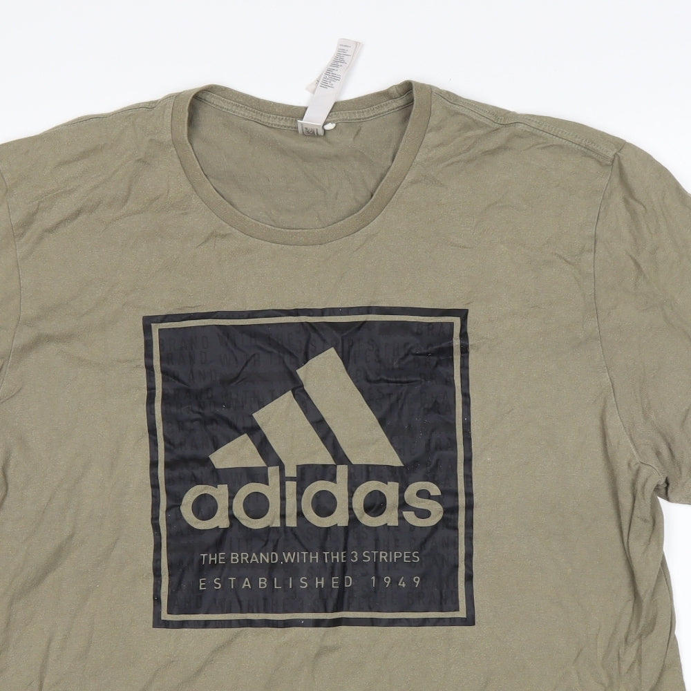 adidas Mens Green  Cotton  T-Shirt Size XL Round Neck