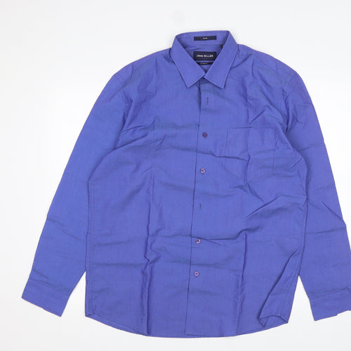 John Miller  Mens Blue  Cotton  Button-Up Size 41 Collared