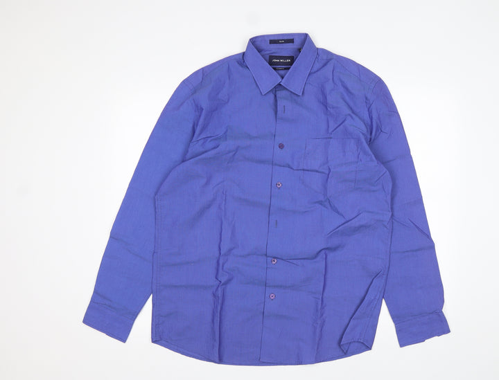 John Miller  Mens Blue  Cotton  Button-Up Size 41 Collared
