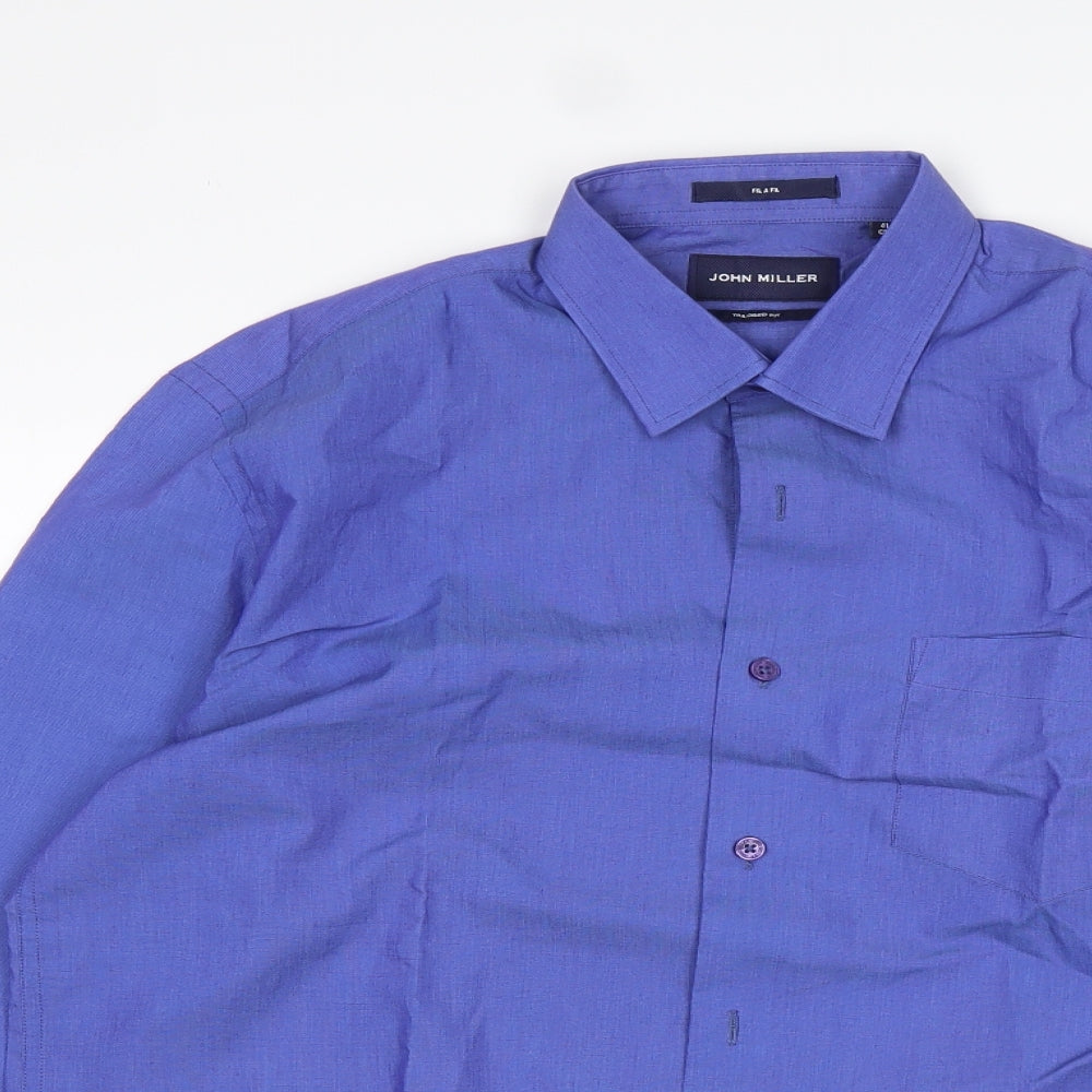 John Miller  Mens Blue  Cotton  Button-Up Size 41 Collared