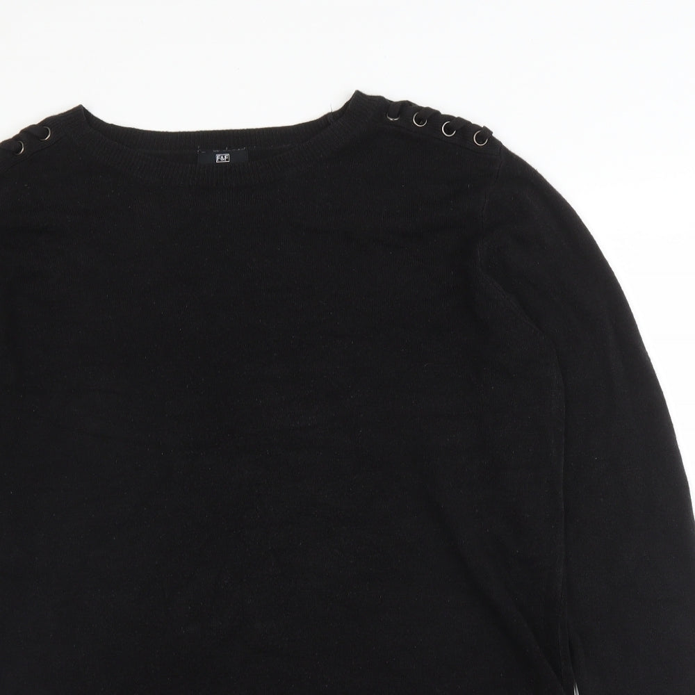 F&F Womens Black Round Neck  Acrylic Pullover Jumper Size 16