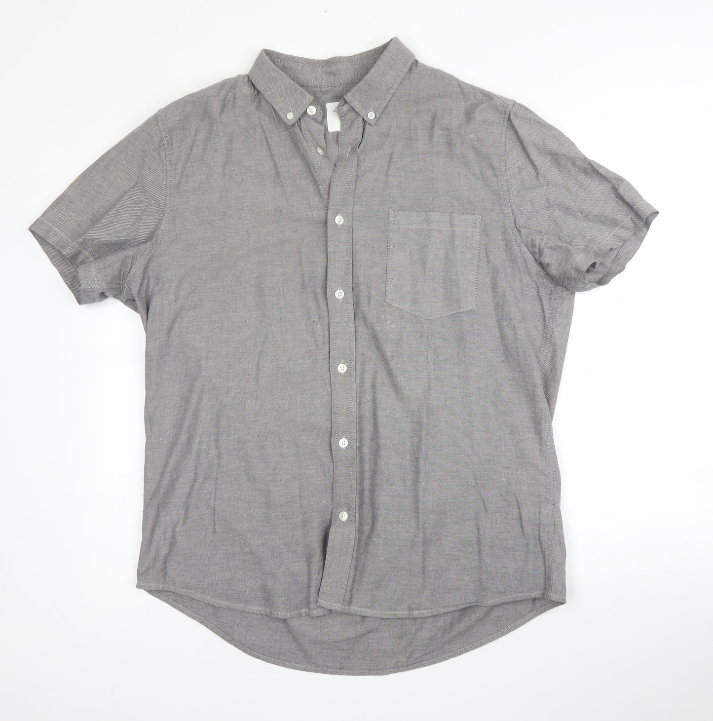 Burton  Mens Grey  Cotton  Button-Up Size L Collared Button
