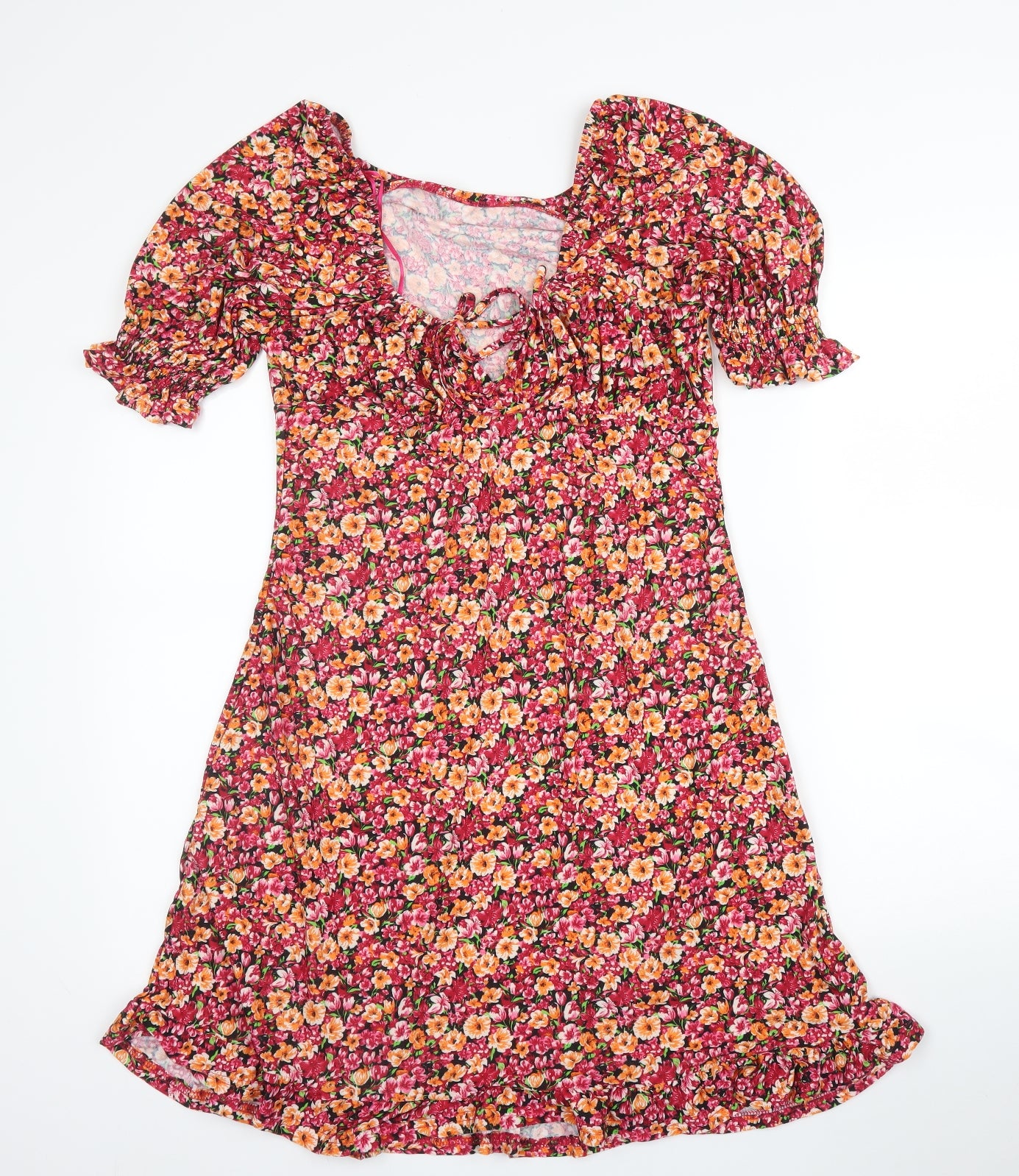 Warehouse Womens Pink Floral Polyester Fit & Flare  Size 12  Round Neck