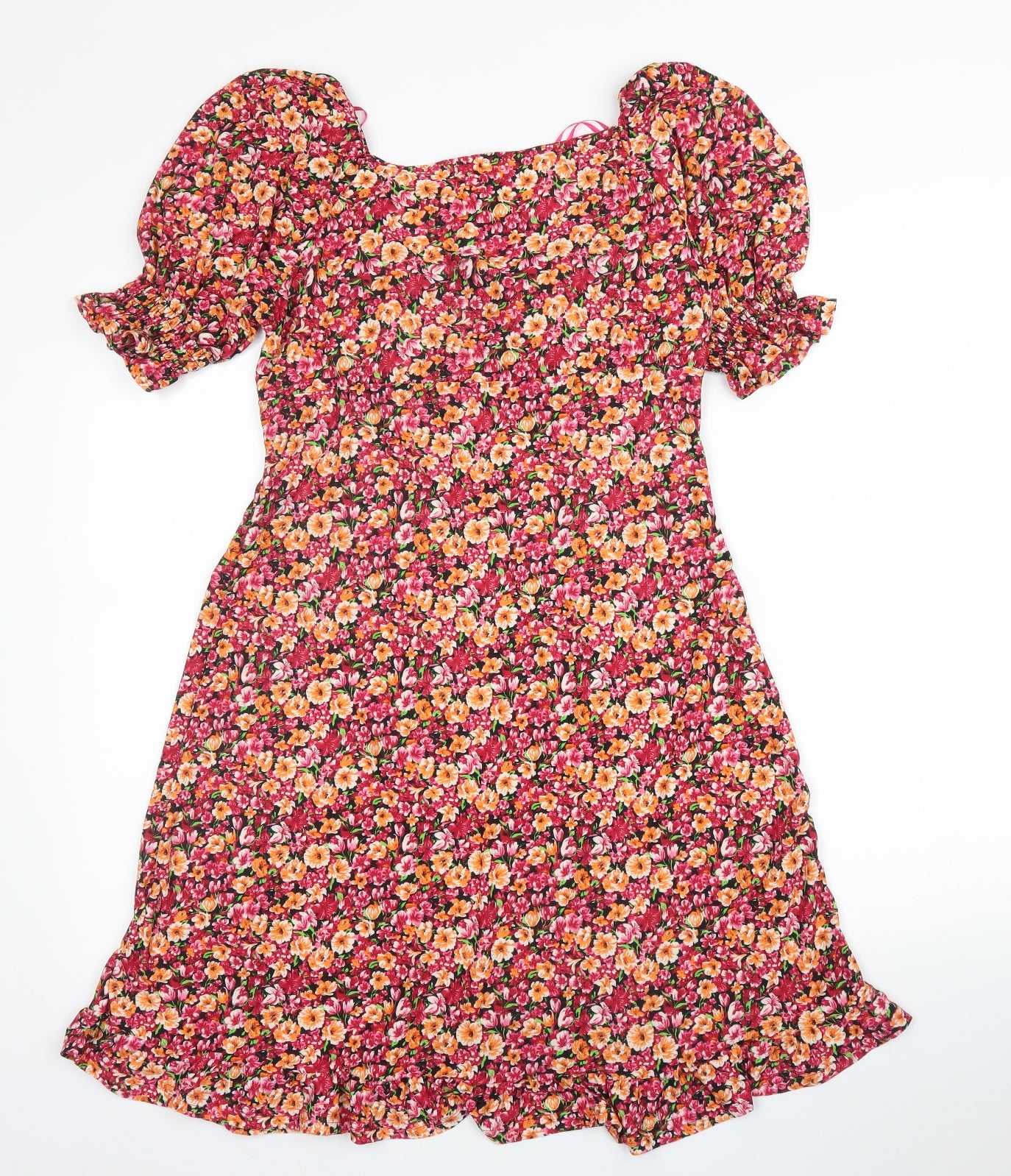 Warehouse Womens Pink Floral Polyester Fit & Flare  Size 12  Round Neck