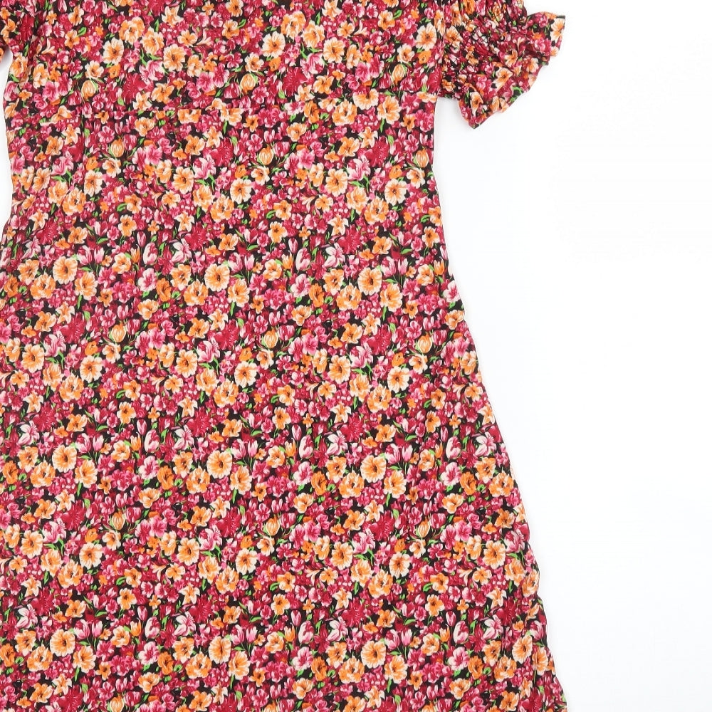 Warehouse Womens Pink Floral Polyester Fit & Flare  Size 12  Round Neck