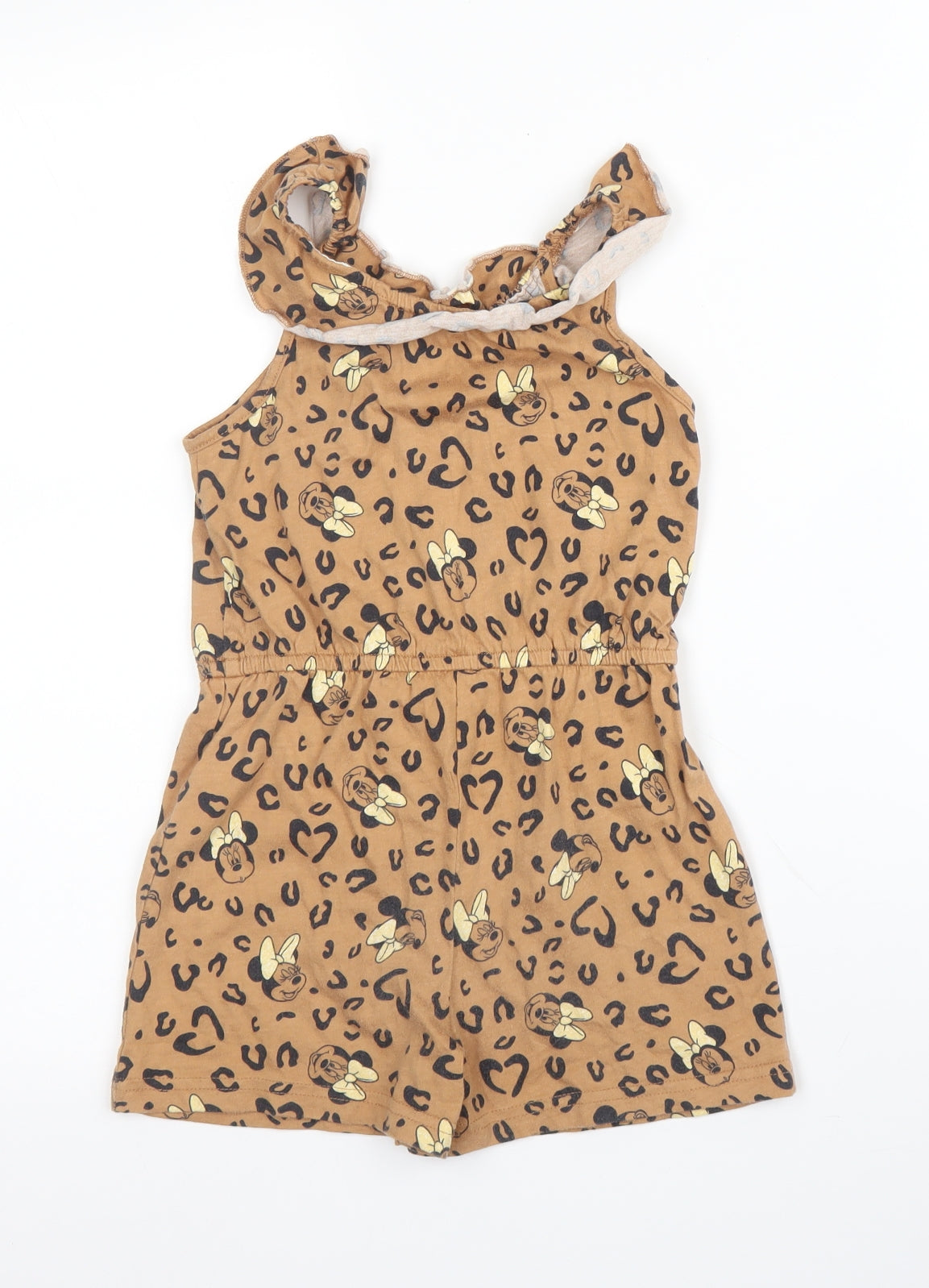 George Girls Beige Animal Print Cotton Romper One-Piece Size 3 Years   - Disney, Minnie Mouse
