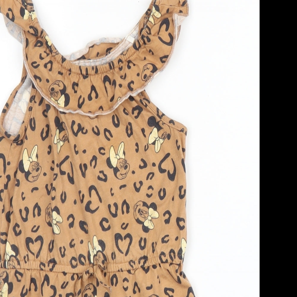 George Girls Beige Animal Print Cotton Romper One-Piece Size 3 Years   - Disney, Minnie Mouse