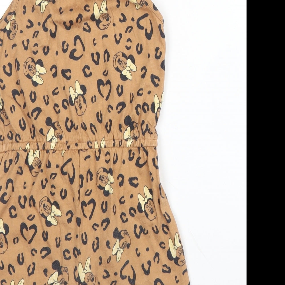 George Girls Beige Animal Print Cotton Romper One-Piece Size 3 Years   - Disney, Minnie Mouse