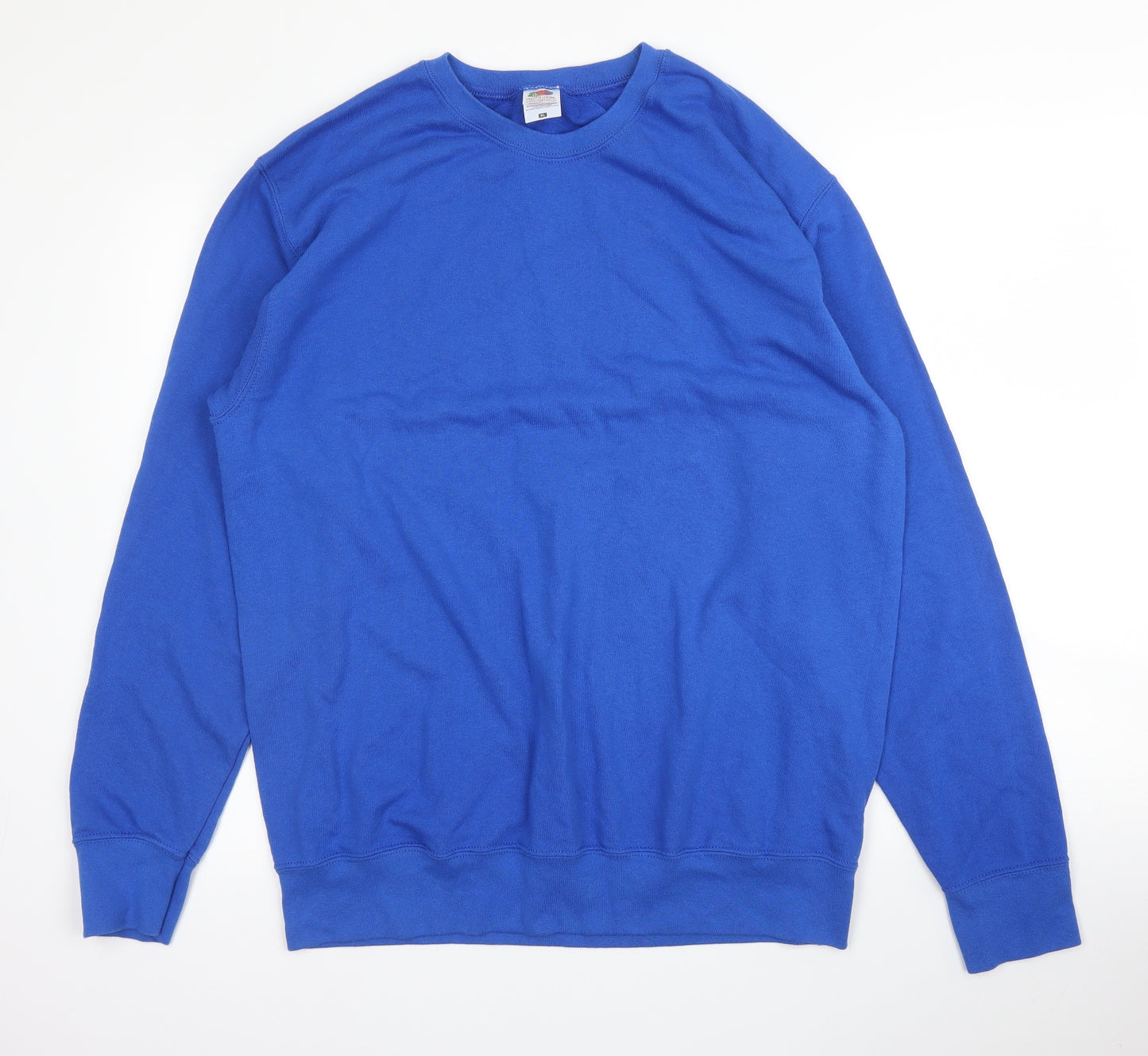Fruit of the Loom Mens Blue Round Neck  Cotton Pullover Jumper Size XL