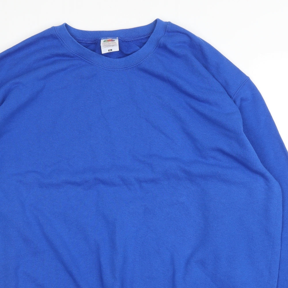 Fruit of the Loom Mens Blue Round Neck  Cotton Pullover Jumper Size XL