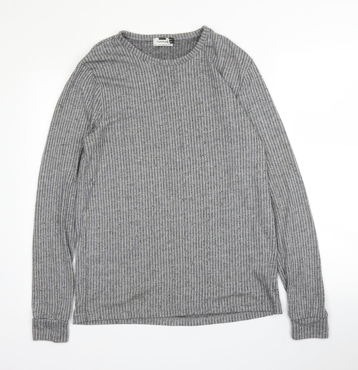Topman Mens Grey Round Neck Viscose Pullover Jumper Size XL