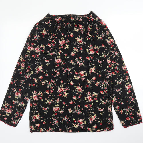 Stil Modo Womens Black Floral Cotton Basic T-Shirt Size L Round Neck