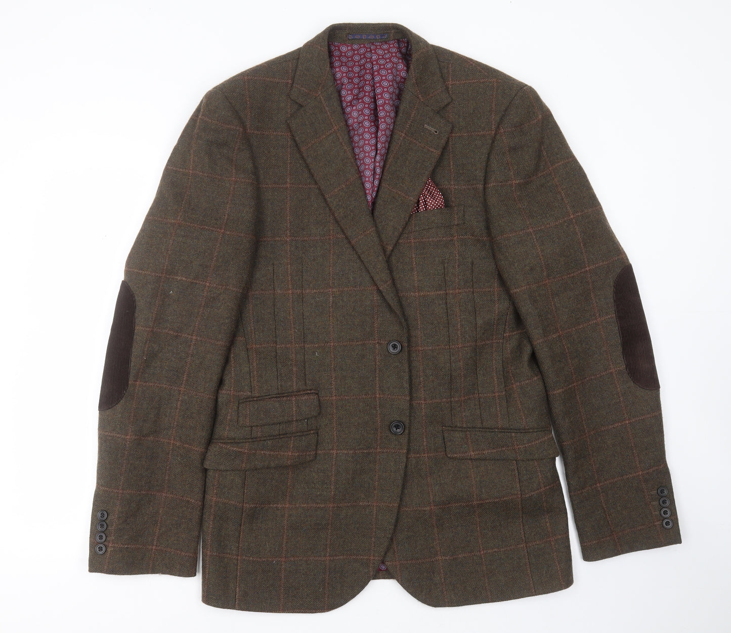 NEXT Mens Green Check Wool Jacket Suit Jacket Size 40   - tailored fit