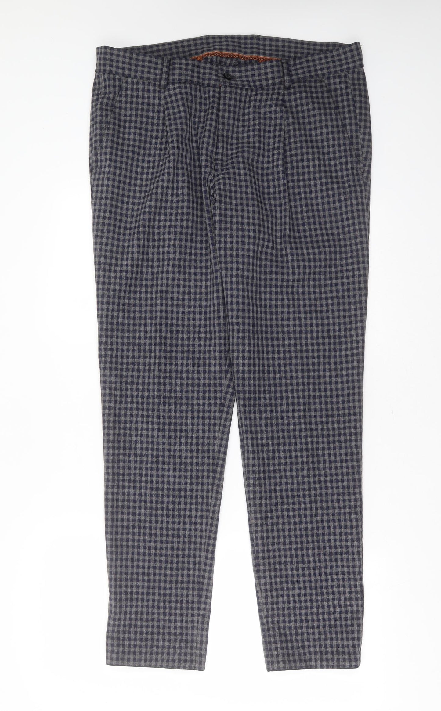 MCNEAL Mens Blue Check Polyester Trousers  Size 36 in L31 in Regular Zip