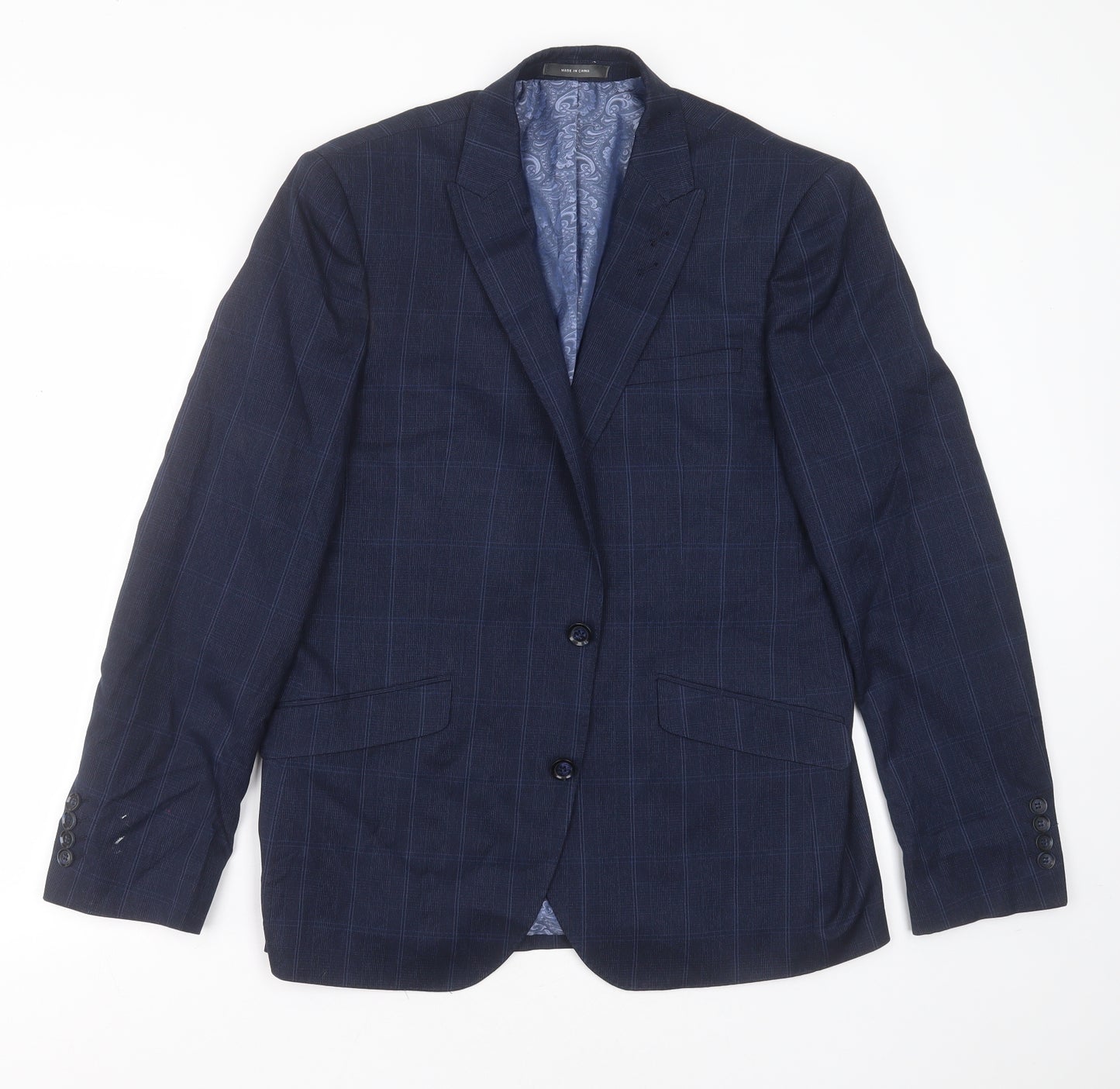 Primark Mens Blue Check Polyester Jacket Suit Jacket Size 40