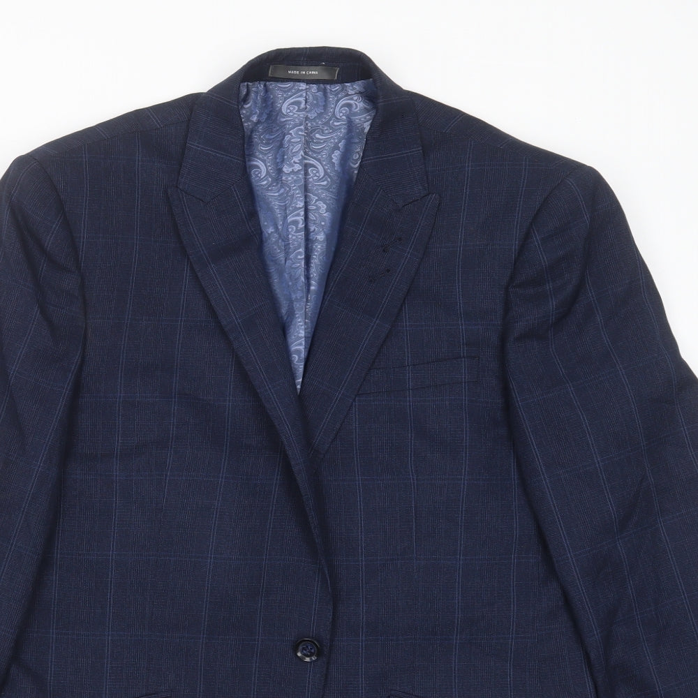 Primark Mens Blue Check Polyester Jacket Suit Jacket Size 40