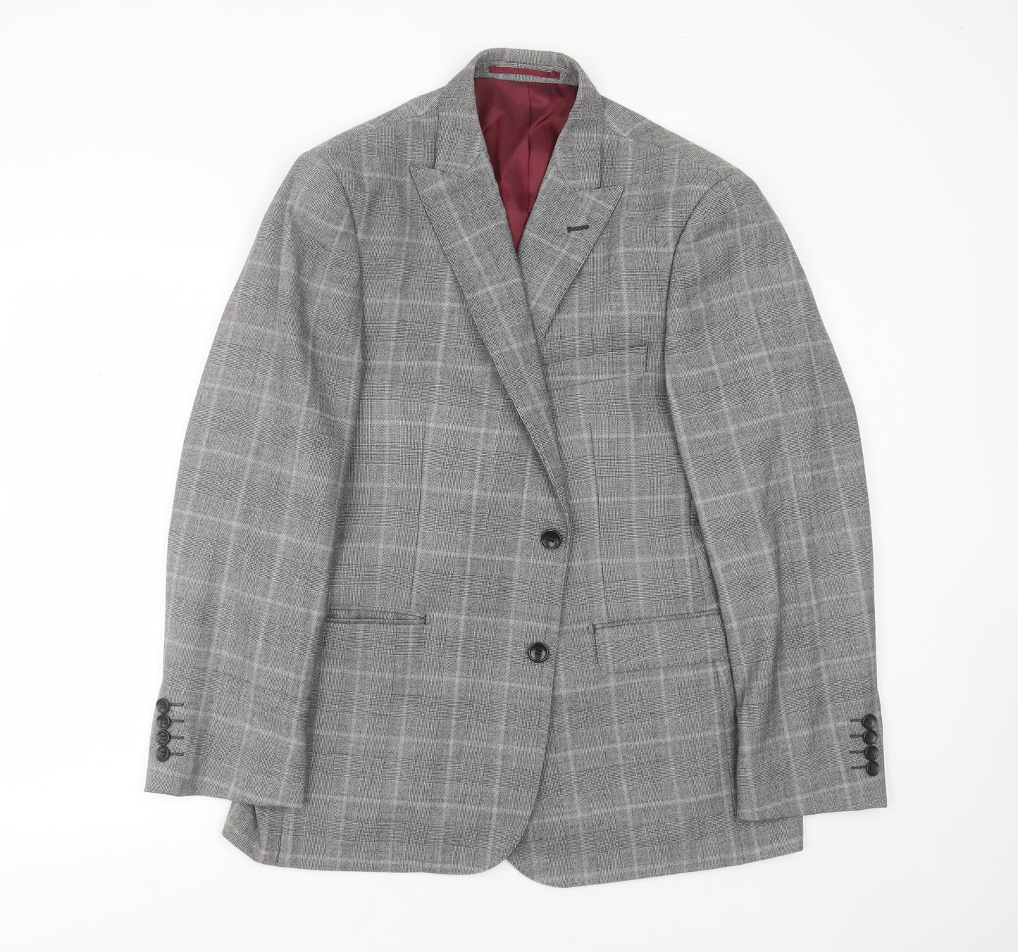 Savoy Taylors Guild  Mens Grey Check Wool Jacket Suit Jacket Size 42