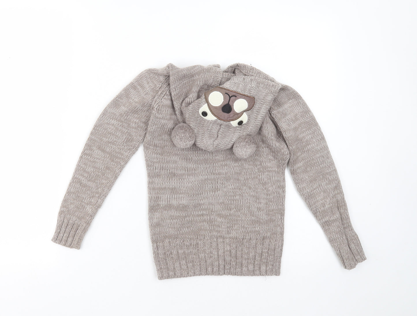 Young Dimension Boys Beige Round Neck  Acrylic Pullover Jumper Size 7-8 Years   - bear hood
