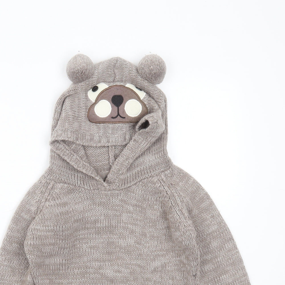 Young Dimension Boys Beige Round Neck  Acrylic Pullover Jumper Size 7-8 Years   - bear hood