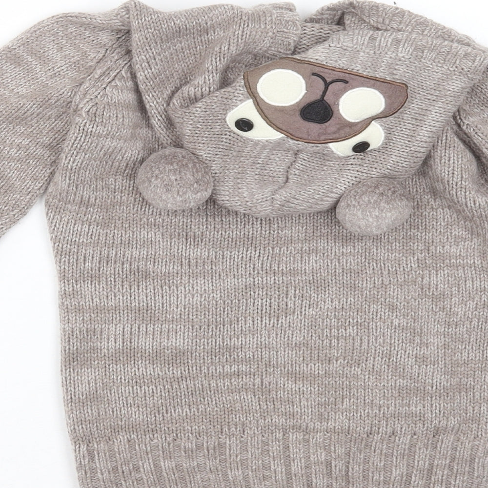 Young Dimension Boys Beige Round Neck  Acrylic Pullover Jumper Size 7-8 Years   - bear hood