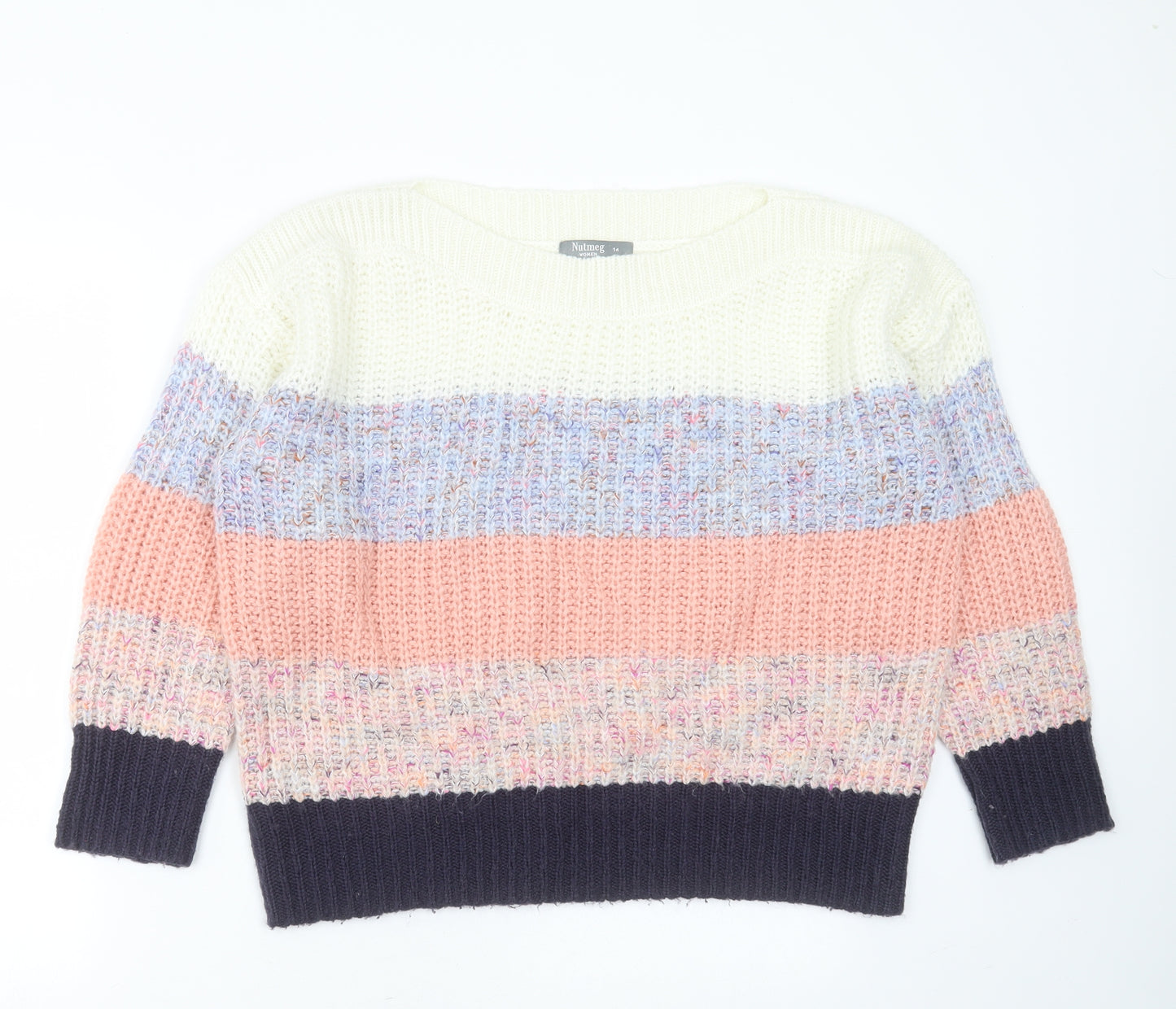 Nutmeg Womens Multicoloured Boat Neck Striped Acrylic Pullover Jumper Size 14