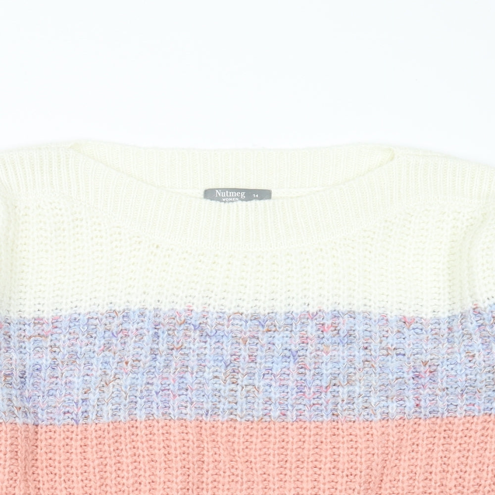 Nutmeg Womens Multicoloured Boat Neck Striped Acrylic Pullover Jumper Size 14