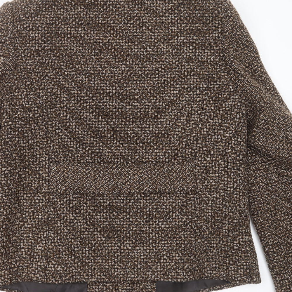 Papaya Womens Brown Geometric  Jacket Coat Size 14  Button