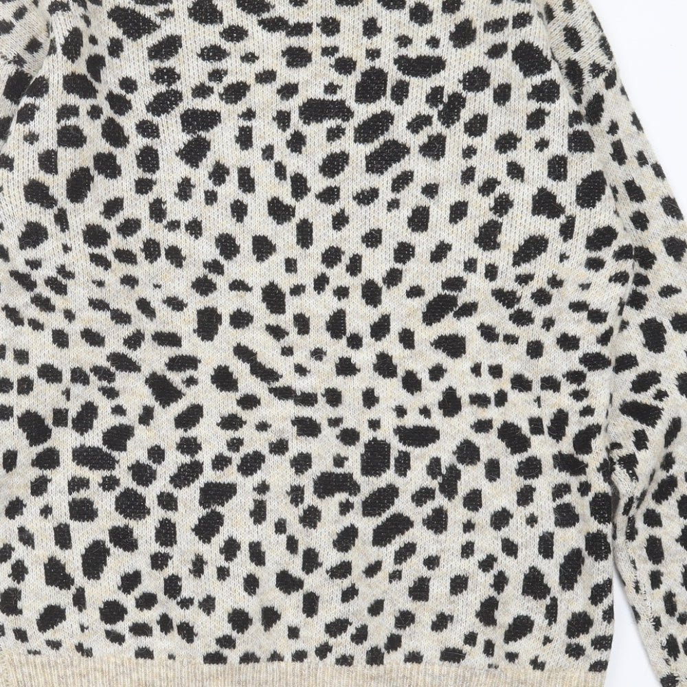 Dorothy Perkins Womens Beige Round Neck Animal Print Polyester Pullover Jumper Size 12