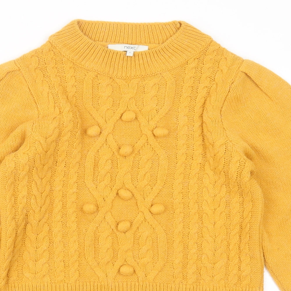 NEXT Womens Yellow Round Neck Geometric Acrylic Pullover Jumper Size 6